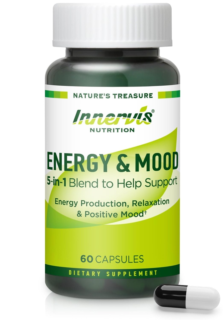 Energija & Mood dodatek – povečanje energije in zmanjšanje utrujenosti, podpora sprostitev – 60 Kapsule – Non-GMO, 3. stranka Tested – Innervis Nutrition