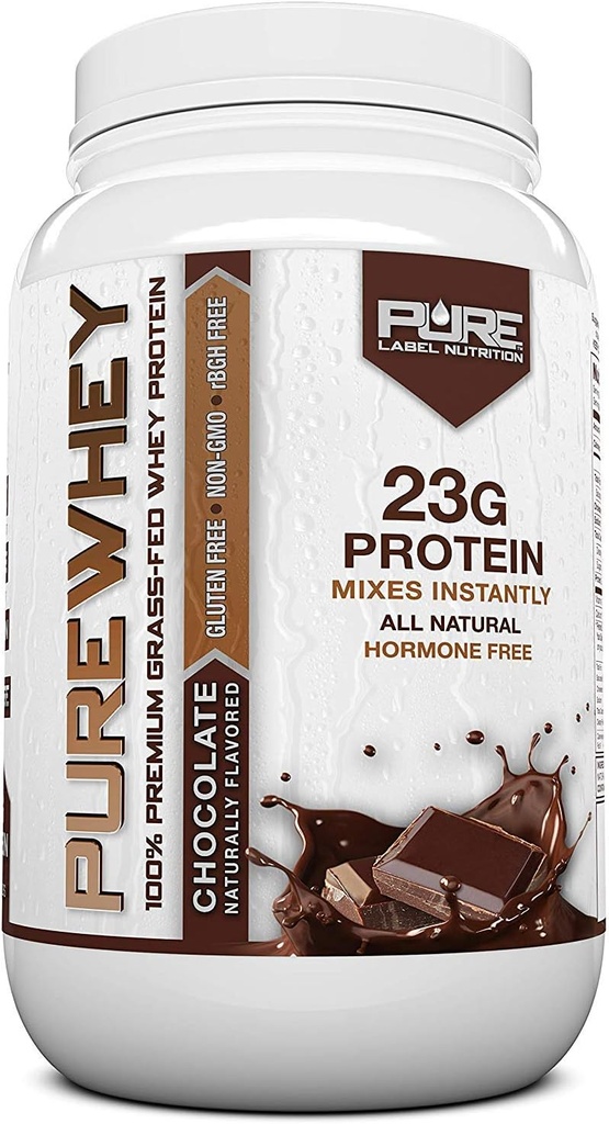 Pure Label Nutrition 100% Grass-Fed, čokoladni koncentrat sirotkinih beljakovin v prahu (24g) z esencialnimi aminokislinami, za pred in po treningu recovery & Muscle Building, nizko vsebnostjo maščob in nizko vsebnostjo ogljikovih hidratov - 2lbs