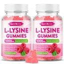 2 Pack L-Lysine 1000 mg Gumies, Lysine dodatek za odrasle in otroke, Esencialna aminokislina za ustnice in ustno zdravje, povečanje imunskega & kolagena & kalcija, brez sladkorja, malina aroma, 120 Count