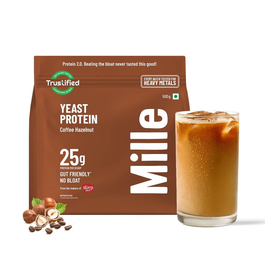 Mille Yeast Protein | 25g Protein/Scoop | Coffee Hazelnut | Fermented Yeast Protein Powder | NO BLOAT | NO Added Sugar | Vegan | Has All 9 Essential Amino Acids | No Adulteration | 500g