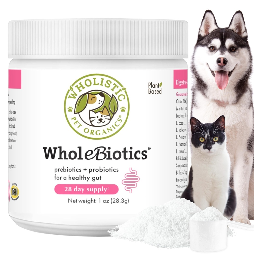 Velistični hišni ljubljenčki Organics HoleBiotics - Dnevni pasji probiotiki za digestivno zdravstveno podporo in imunski boost - 9 sevi - Prebiotiki in probiotiki za pse in mačke - Gut Zdravje za pse - 1 Oz - 28 Scoops