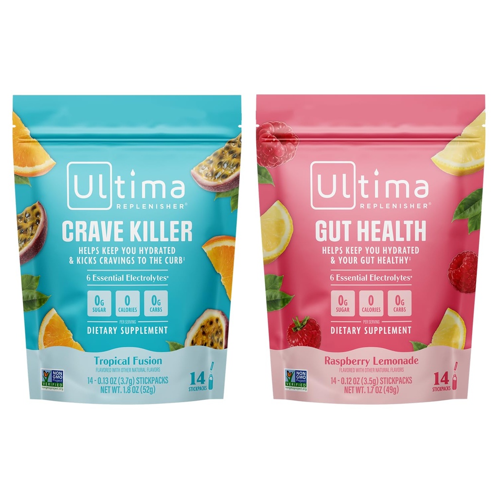 Ultima Replenisher Electrolyte Powder Drink Mix Bundle – Sugar Free – Crave Killer in Gut Health, 14 Stickpacks – 6 Elektroliti in minerali – Keto Friendly, Vegan, Non-GMO