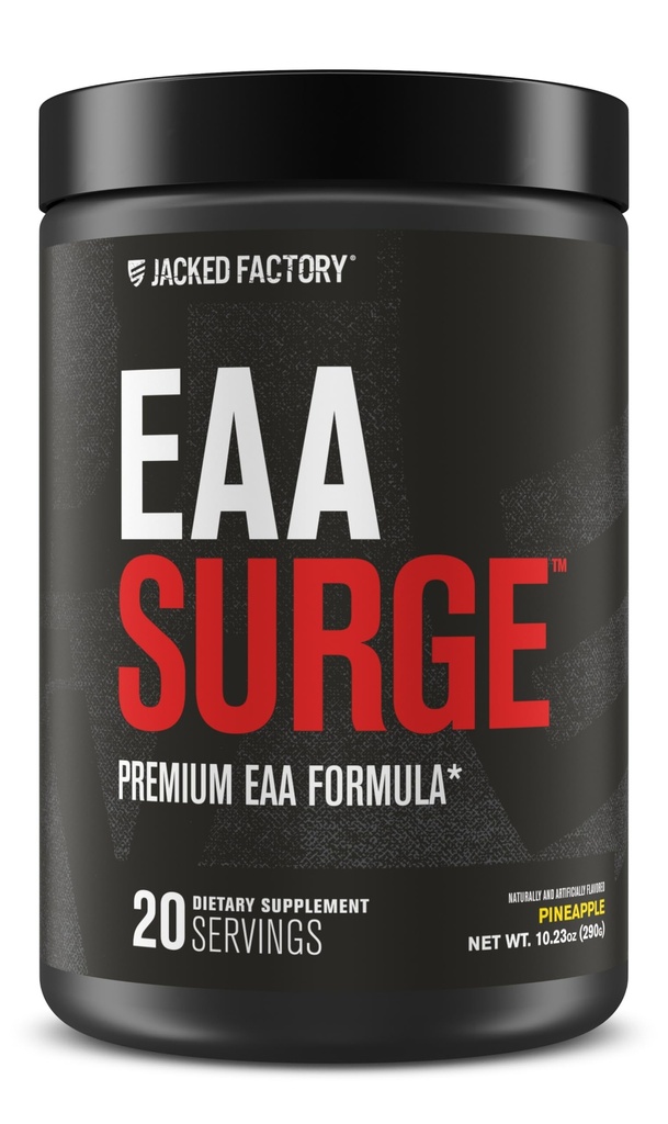 Jacked Factory EAA Surge Essential Aminokisline v prahu - EAAS & BCAA Intra Workout dodatek w/L-citrulin, Taurin, & Več za izgradnjo mišic, moč, vzdržljivost, okrevanje - Ananas, 20sv
