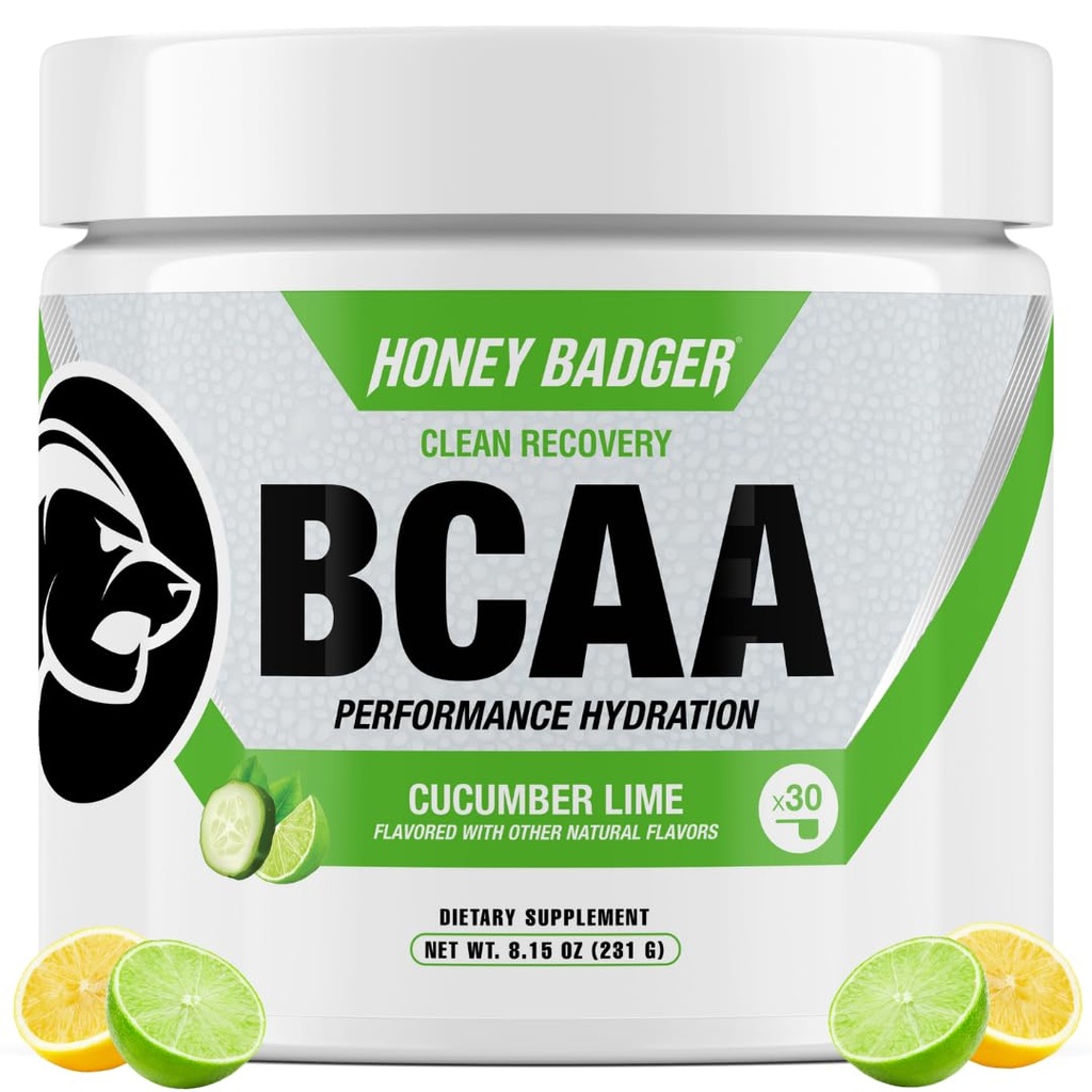 Medeni jazbec BCAA + EAA Aminokisline v prahu, BCAA + L-glutamin, Keto, Vegan, Sladkor brez sladkorja za moške in ženske, Hydration & Post Workout Muscle Recovery Drink Mix, Cucumber Lime, 30 Servinges