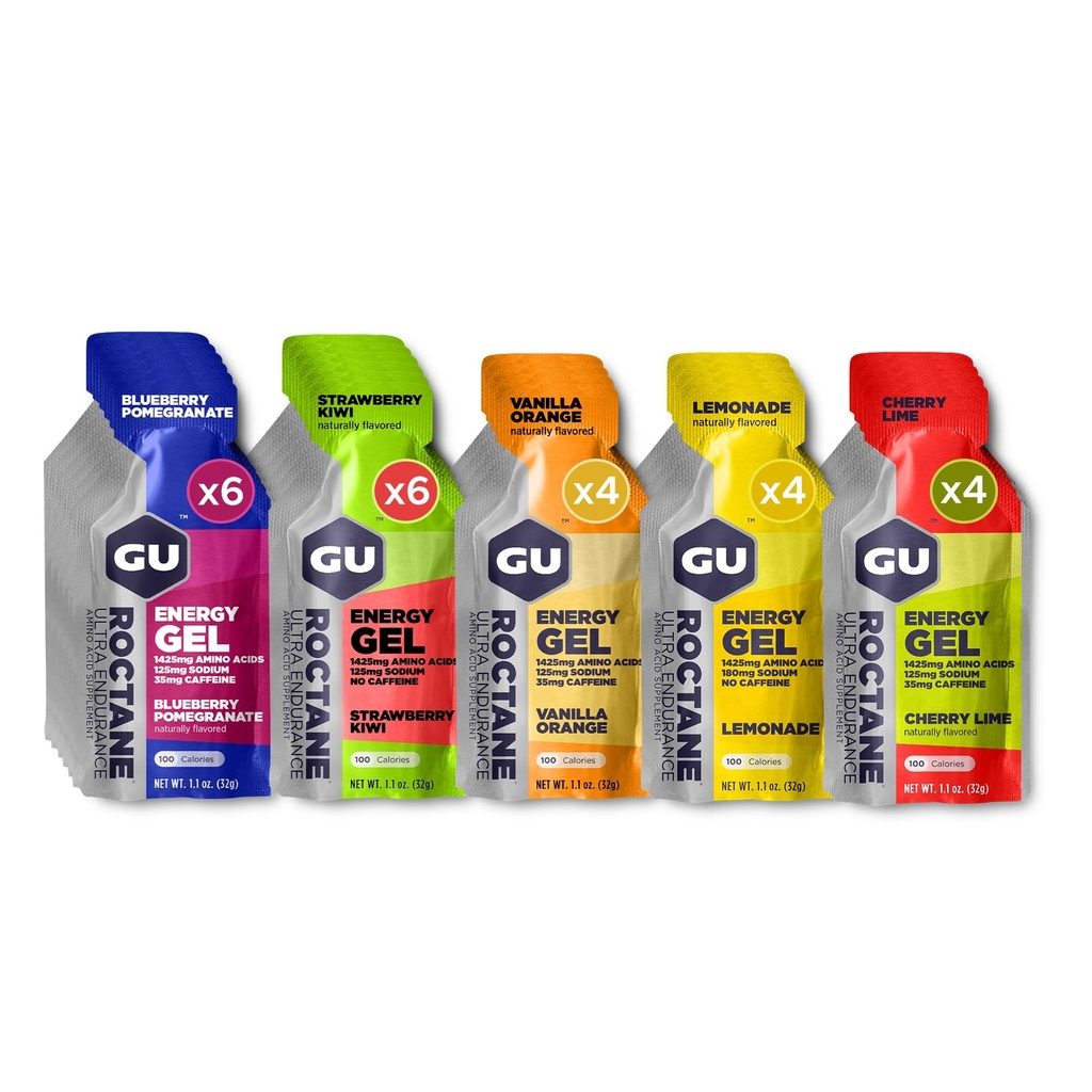 GU Energy Roctane Ultra Endurance Energy Gel, Vegan, Gluten-free, Kosher, in Dairy-free On-The-Go Športna prehrana za tek, kolesarjenje, pohodništvo ali smučanje, sortirane arome,24-Count