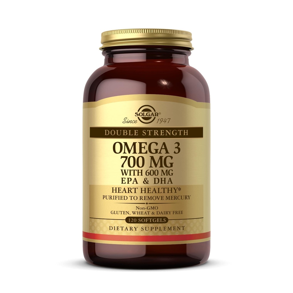 Solgar Dvojna moč Omega-3 700 mg, 120 Softgels - Fish Oil Supplement - Podpora za kardiovaskularno, skupno in celično zdravje - Vsebuje EPA & DHA Omega 3 Maščobne kisline - Gluten Free - 120 Servings