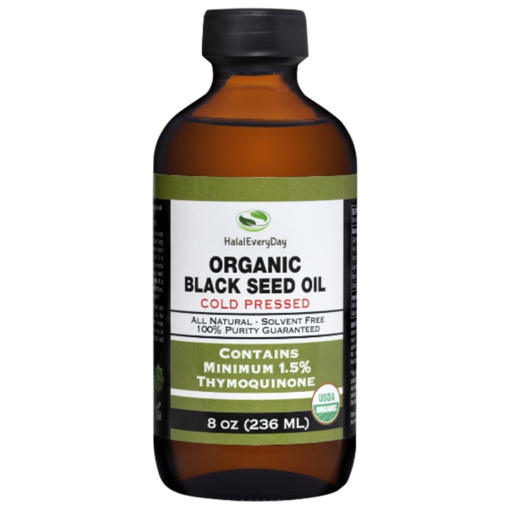 Organsko olje črnega semena - USDA Certified Hladno stisnjena steklena steklenica več kot 1,5% Thymokinon 3X moč turška črna Cumin Nigella Sativa non-GMO 100% čisto črno olje (8oz Steklena steklenica)