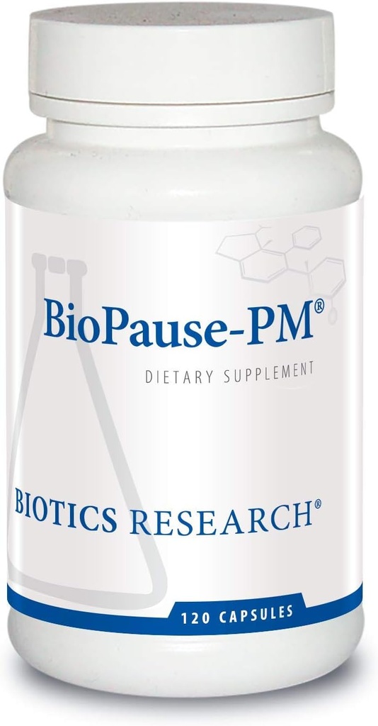 Biotics Raziskave BioPause PM nočni čas Menopavzalna podpora Hormonal Balance, Črna Cohosh, Lemon Balm, Pasijonka, Spodbuja sprostitev in pomiri, Regulira Circadiane Rhythms, Spanje Redno 120Kaps