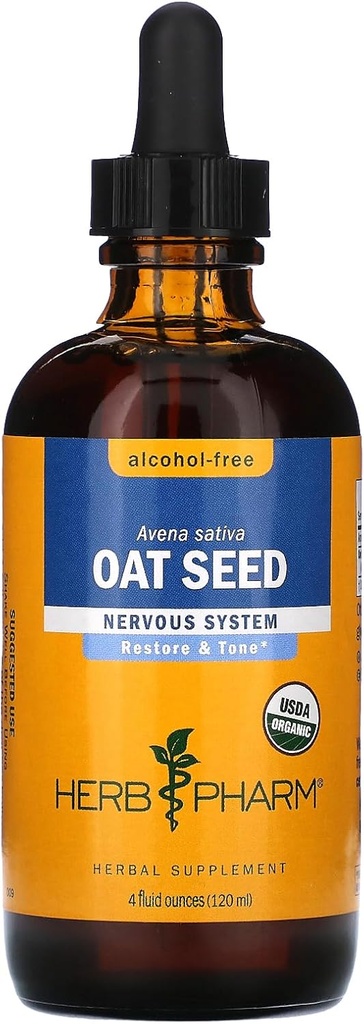 Herb Pharm Certified Organic Alkohol brez ovsenih semen Glicerit za podporo živčnega sistema - 4 Ounce