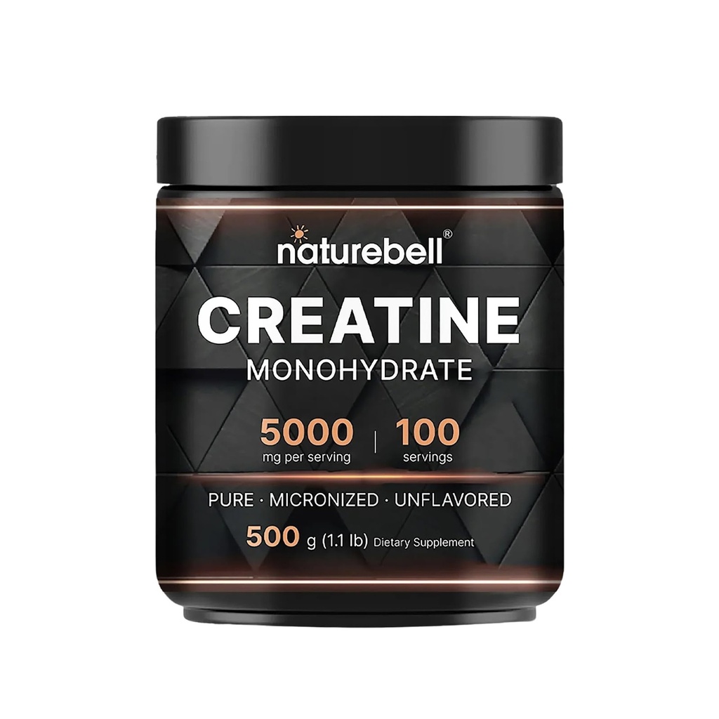 NatureBell Kreatin monohidrat v prahu - 500g - mikroniziran prašek - dovaja 5.000mg kreatina na postrežbo - podpora pred treningom ali po treningu* - Vegan & Keto prijazno - nearomatizirana