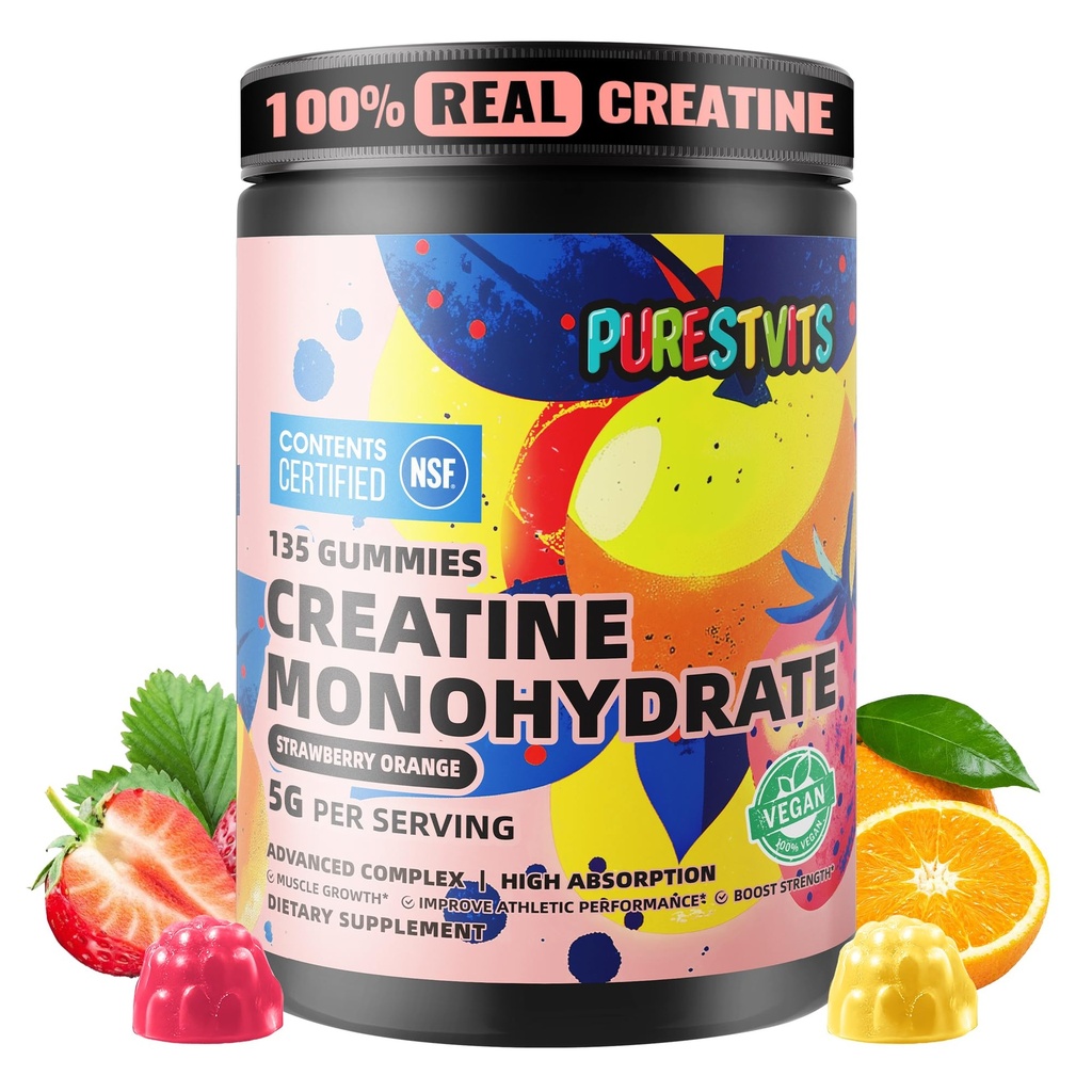 NSF Certified Creatine Gummy 5g - Kreatin Monohidrat Gumies – Predworkout Energija in rast mišic za moške in ženske 