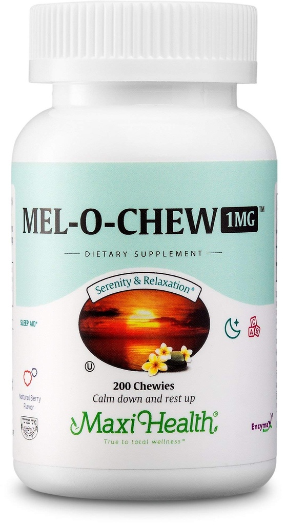 Maxi Health 1mg melatonin Žvečilni dodatki – odrasli in otroci melatonin za spodbujanje naravnega spanja – nenavadno oblikovanje Košir spanje dodatek z Enzymax za hitro delovanje podporo (200 enot)