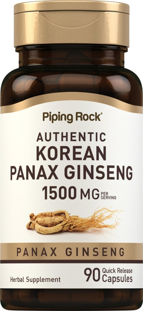 Piping Rock Korean Panax Ginseng Supplement | 1500mg | 90 Capsules | Non-GMO and Gluten Free Formula