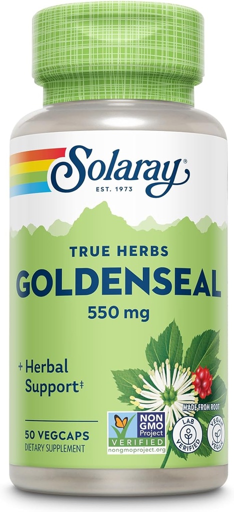 SOLARAY Goldenseal Root 550mg - Golden Seal kapsule - Zeliščni dodatki za podporo Wellness - Non-GMO, Vegan, Gluten brezplačno, Lab preverjeno, 60-dnevni denar nazaj garancije, 50 Serving, 50 VegCaps