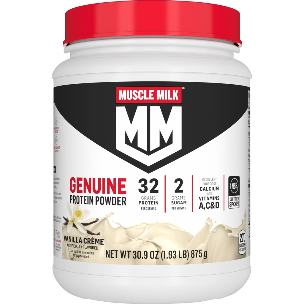 Mišično mleko Pristni proteini v prahu, Vanilla Crème, 1.93 Pounds, 12 Serving, 32g beljakovine, 2g sladkor, kalcij, vitamini A, C & D, NSF Certified for Sport, Energizing Prigrizek, Pakiranje maj Vary