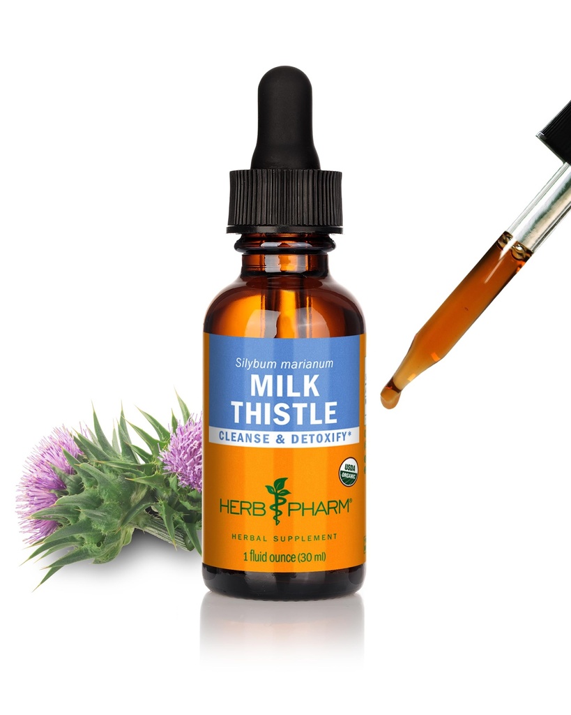 Herb Pharm Milk Thistle Liquid Extract: Organic Silybum marianum Extract Healthy Jetra Function Support, Cleanse & Detoksify, hitro absorbira mleko Thistle Herbal Supplement, Do ~3 Teden dobave, 1 oz*