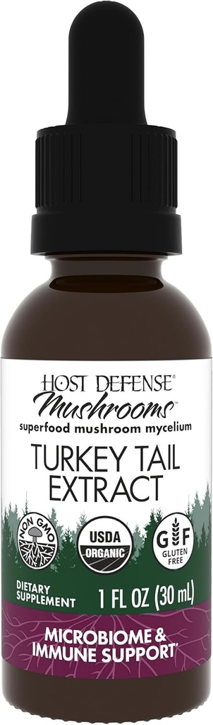 Host Defense Turkey Tail Extract - Digestive Health & Immune Response Supplement - Gobe Supplement for Gastrointestinalne & Gut Microbiome Support - 1 fl oz (30 strežnikov)*