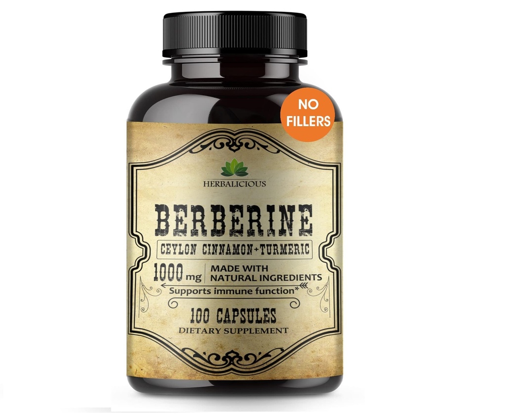 Berberine kapsule Cejlon Cimet & kurkuma - Berberine HCL prehranska dopolnila za moške in ženske – Non GSO Berberine 1000mg – Idealno za imuno podporo, srce, raven holesterola