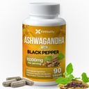 Kapsule Ashwagandha, 90 veganskih kapsul, 10,100 Mg na kapsulo – 100% izvleček korenine Ashwagandha v prahu in izvleček črnega popra, brez glutena