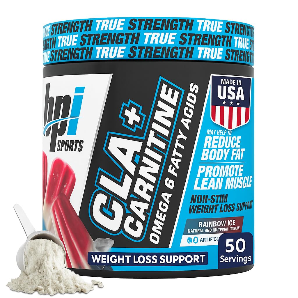 BPI Sports CLA + Carnitine Powder – Nestimulant Fat Burner za hujšanje, Presnova & Lean Muscle – Kofein Free – Mavrični led – 50 Serving – 12.34 oz