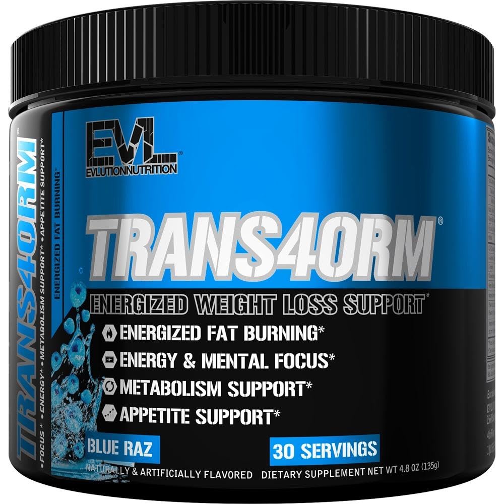 Izhlapevanje Termogenska podpora za kurjenje maščob Powder Nutrition Trans4orm Fast Acting Energy Powder za podporo hitro presnovo hujšanje in duševno fokus s CLA Karnitine in Alpha GPC - Blue Raz