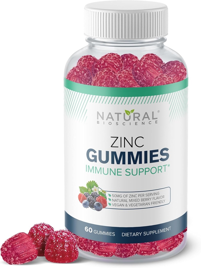 Cink Gumies 50mg - Visoka jakost Imunska podpora, zdravje kože, antioksidant, Dnevna imuniteta dopolnilo za odrasle, Vegan, Gluten-free, Ne-GMO, Žvečilni Citrat Gumies, 60 Gumies