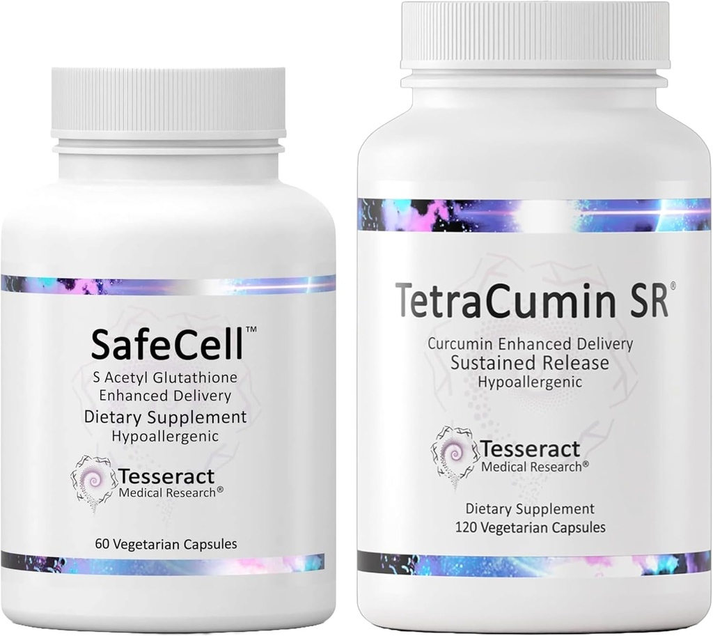 SafeCell S-acetil glutatione dodatek za zdravstveno podporo nevro in TetraCumin SR skupna podpora dodatek, trajen release kurkumin metabolit