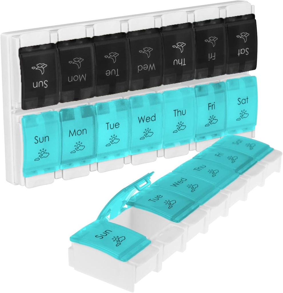 Vive tablete Organizator 2 krat na dan - Tedensko velike Am Pm tablete Box 7 dan - dan in noč zdravila Dispenzer za vitamine, dodatki, ribje olje - potovalne tablete Artritis Prijatelj z gumbom Push