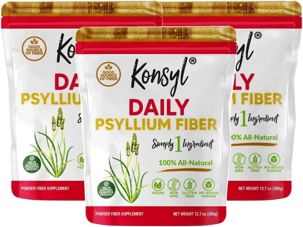 Konsyl Daily Psyllium Fiber, 3 Pack, 360g vrečka iz gume, brez glutena, brez GSO, Keto prijazno, brez arome, enostavno mešanje Fiber
