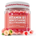 Vitamin B1 & metilirani vitamin B Complex Gumies - vsi vitamini B, benfotiamin, tiamin in inozitol, metilirani B1 B2 B6 multivitamini, L-metilfolat, metil B12 za živčno kognitivno energijo, 60 Cts