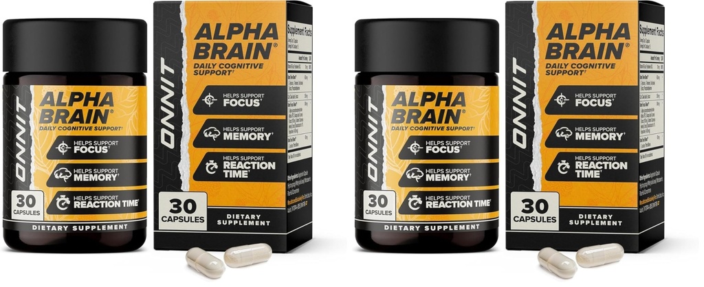 ONNIT Alpha Brain Nootropic Brain Supplement za moške in ženske, IGEN Non-GMO Tested, Spomin, Duševna jasnost, Kognitivna podpora in Fokus Kapsule z L-Theanin in vitamin B6, 30 Število (Pack po 2)