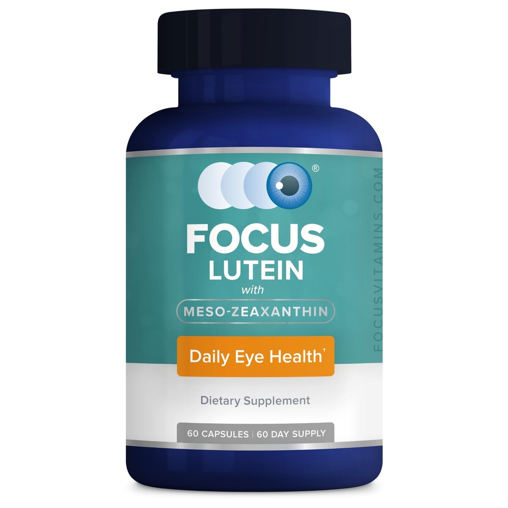 Fokus Lutein za oči z meso-Zeaksantin, Eye Vitamin dodatek, 60 Count, 60 Day Supply, Daily Vision Podpora za digitalne zaslone, svetle luči, sončne luči, Vegan in sladkor brez, Made in USA