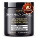 VEGATOT Brain Booster Brain Health Complex Dodatek Koncentriran z CoQ-10 VIT B6 Lion's Mane Ginkgo Biloba Lemon Balm Ginseng - Focus Memory Energy