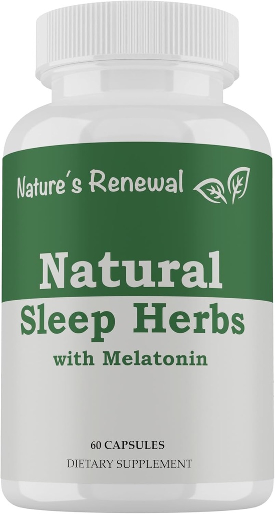 Naravni dodatek za obnavljanje spanja - Melatonin, Valerian Root, Ashwagandha, Magnezij, Kamilica, nočna homeopatska rastlinska pomoč za spanje za odrasle - 60 kapsul