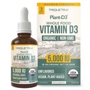 Rastlina-D3 Organski vitamin D3 5000 i.e. - Vegan, Max Jakost Podjezične tekočine D3 Kapljice - 200% večja absorpcija - 100% rastlinsko osnovana oblika holekalciferola - Nastavljivo odmerjanje za vse dobe (1oz tekoča)