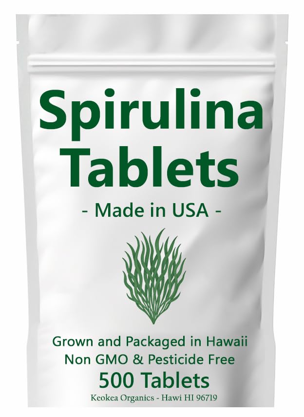Spirulina tablete - Made in USA - 500 Tablete - Rastli na Havajih - Ne gensko spremenjeni organizmi in prosti pesticidi