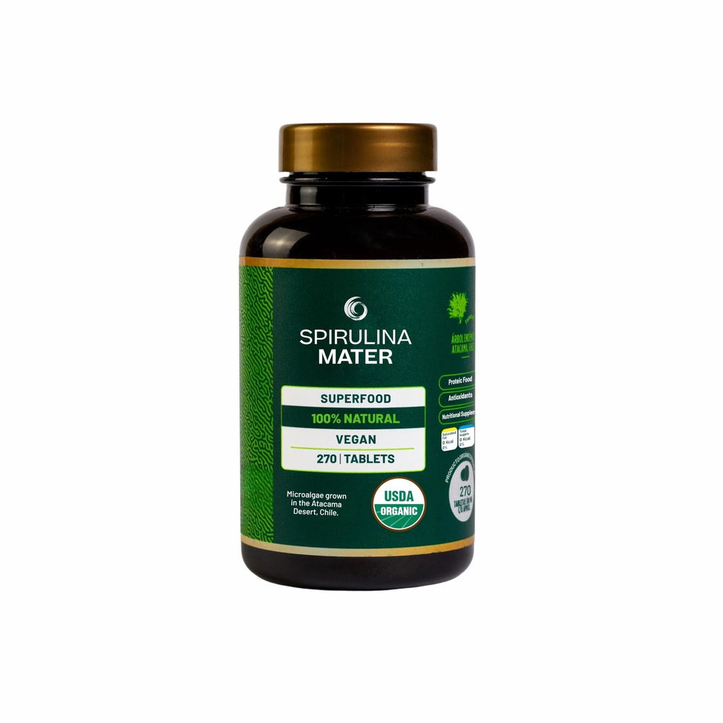 Spirulina tablete USDA Organic, Atacama Desert Grown, Rastlinska Superfood dodatek, Hranilo Dense Alge za dnevno wellness in energijo, 270 Tablete