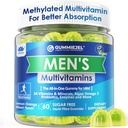 Moški multivitamini Gumies, metilirani multivitaminski za moške, B kompleks, minerali, Vegan Omega 3, Probiotik, Enzyme, Antioksidanti za moško popolno dnevno podporo, sladkor brez, Vegan (brez železa) 60 grofov