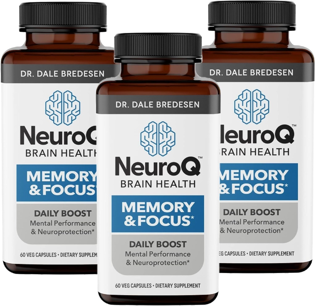 NeuroQ Memory & Focus - Povečuje kognitivno zmogljivost in delovanje možganov - Nevroprotektivna formula dr. Dale Bredesen - Gotu Kola Ginkgo Fosfatidilserin & Propolis - 60 kapsul (3. paket)
