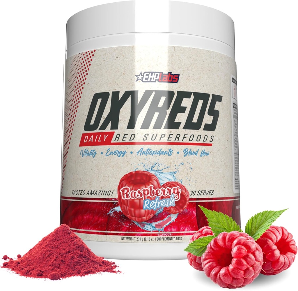 EHP Labs OxyReds Superfood Fies Powder - dušikov oksid dopolnilo, organska pesa koren v prahu, Imunska podpora dodatek & Prebiotiki za prebavno zdravje, pesa v prahu - Raspberry Osveži, 30 Servinges