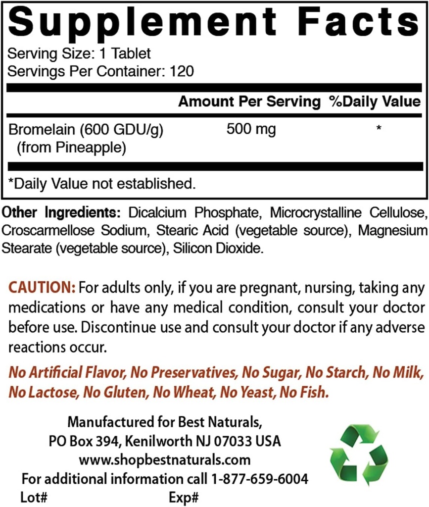 Najboljši naravni bromelain 500 mg & magnezijev glicinat 425 mg
