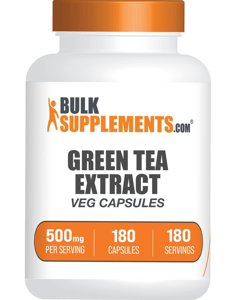 BulkSupplements.com Ekstraktne kapsule zelenega čaja - dodatek zelenega čaja, izvleček zelenega čaja 500mg, tablete zelenega čaja - brez Vegana in glutena, 1 kapsula na serviranje, 180 Veg kapsule (paket po 1)