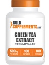 BulkSupplements.com Ekstraktne kapsule zelenega čaja - dodatek zelenega čaja, izvleček zelenega čaja 500mg, tablete zelenega čaja - brez Vegana in glutena, 1 kapsula na serviranje, 180 Veg kapsule (paket po 1)