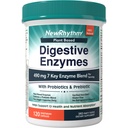 NewRhythm Digestive Enzymes 490 mg, s probiotiki in prebiotiki na osnovi rastlin, 7 ključni encimi, prebava, absorpcija hranil, proteaza amilaza in lipaza, 120 veganskih kapsul