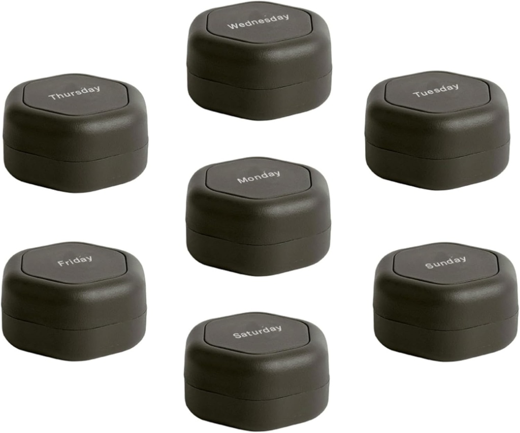 Cadence Travel Containers - Komplet tablet - Magnetne potovalne kapsule, Daily Medicine Organizator za tablete, dodatki, in vitamini - 7 Flex Smalls (0,56oz) za Tedenske tablete Organizator - Charcoal