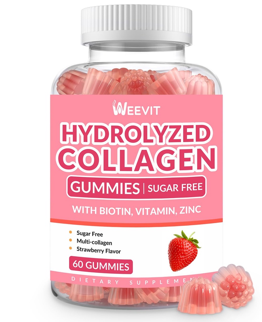 Kolagen Gumiji za ženske, hidroliziran kolagen Peptide Gumies z biotin, kolagen dopolnila Gummy z vitaminom B12, C, D, cink za lase kože Nail