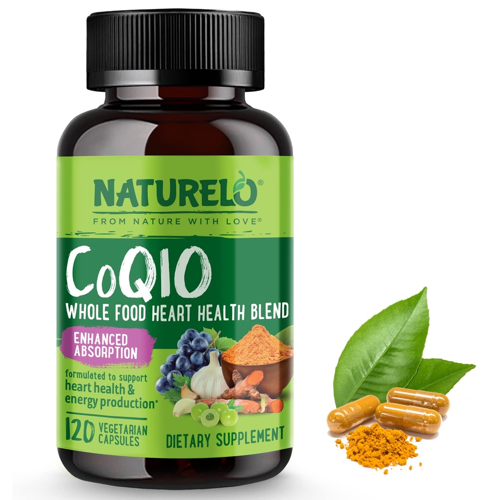 NATURELO Cela hrana CoQ10 dodatek, 120 Veg kapsule, Heart Health Mešanica, močan antioksidant, CoQ10 100mg Podpira proizvodnjo energije