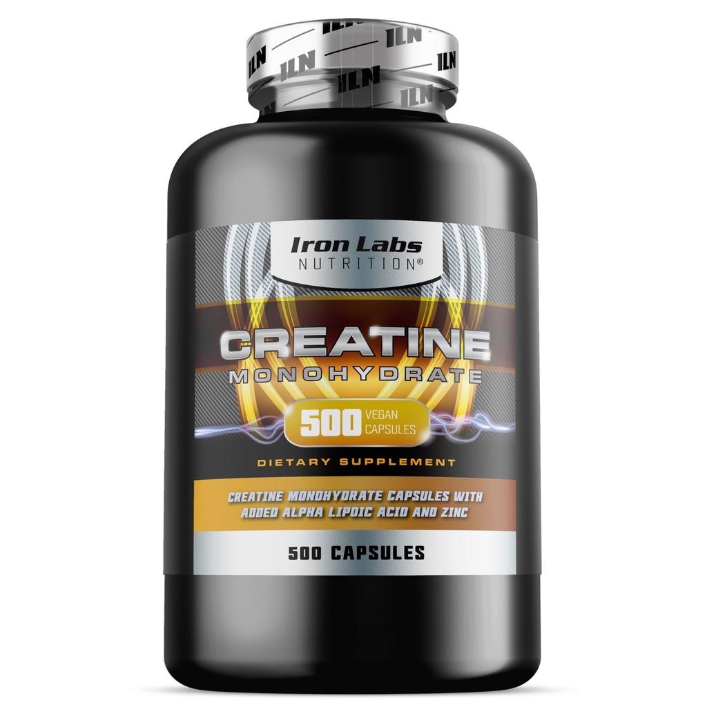 Iron Labs Nutrition Kreatin Monohidrat (500 kapsul) - 3900mg na nearomatizirane kapsule - Kreatin visoke jakosti za moške in ženske
