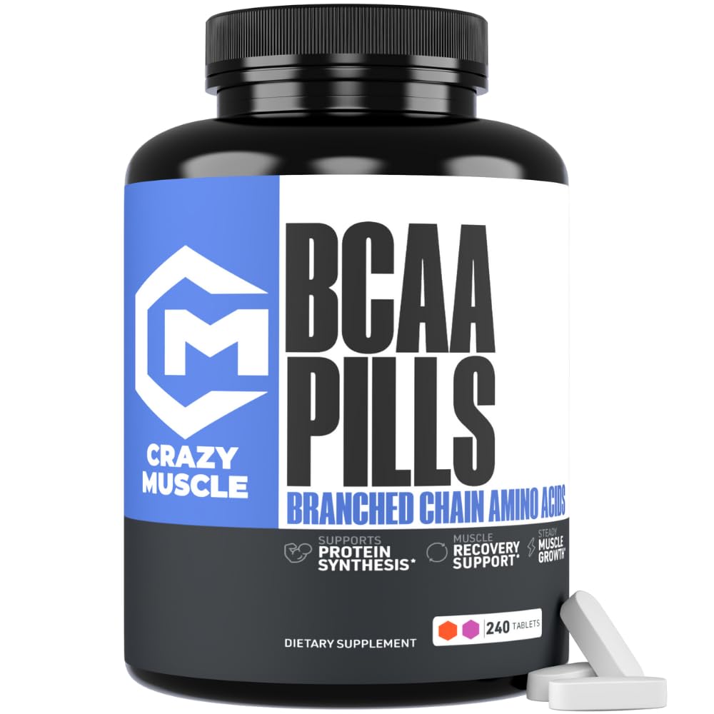 Crazy Muscle 3000mg BCAA tablete (80 dni dobave) z Optimum 2:1:1 Razmerje razvejane verige aminokislin za okrevanje in rast, 1000mg BCAA na tablete (Več kot BCAA kapsule) 240 tablete