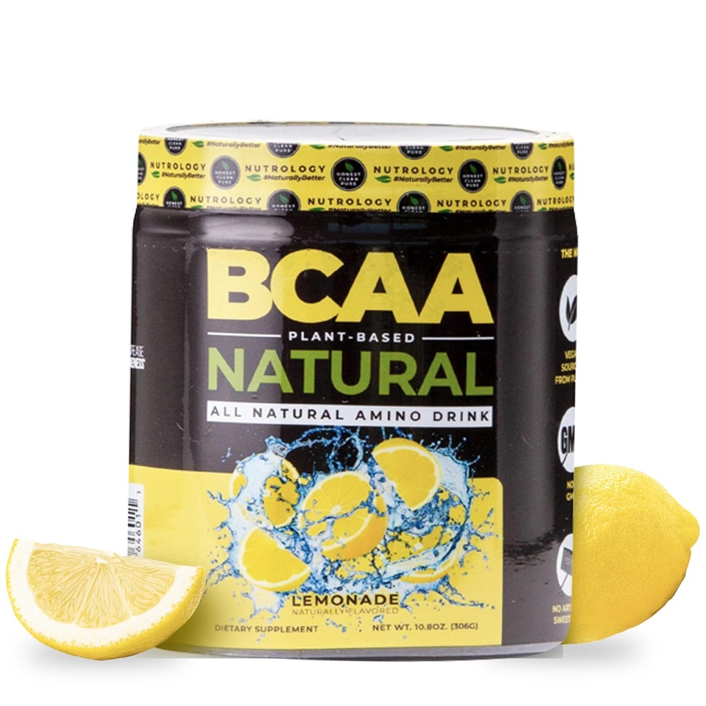 Nutrologija BCAA Natural - rastlinski BCAA v prahu, limonada arome, Optimizirano 2:1:1 Razmerje aminokislin v prahu za preddelavo in postworkout recovery, Vegan, Gluten-free, Non-GMO, 30 Servings